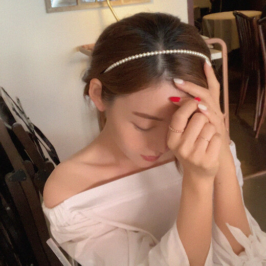 French elegant large pearl headband, feminine, versatile and high-end, going out, hair-pressing headband, daughter-in-law style headwear, large and small pearls 6-12mm