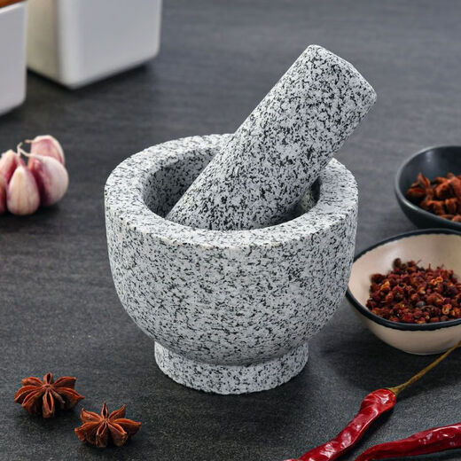 Meikejie natural grinder garlic pounder stone mortar garlic mortar garlic press garlic jar stone household garlic pound stone mortar diameter 8 cm polished garlic pounder handle with lid