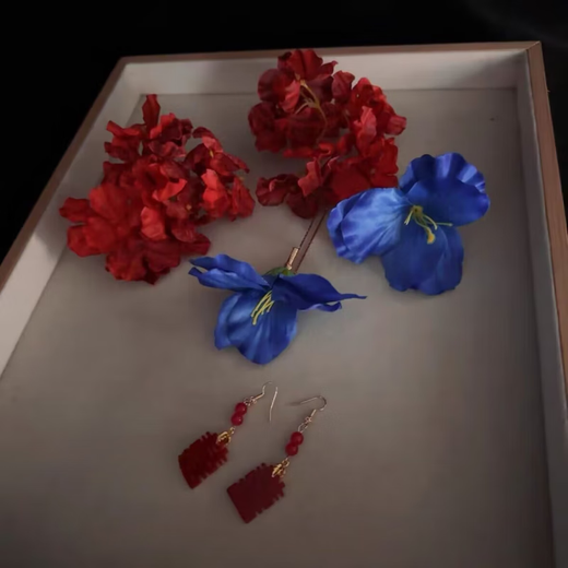 Shudou New Chinese Style Bridal Headwear Red Flower Wedding Hair Accessories Female National Style Retro Simulation Flower Xiuhe Clothing Cheongsam Accessories Hair Accessories Set + Ear Hooks