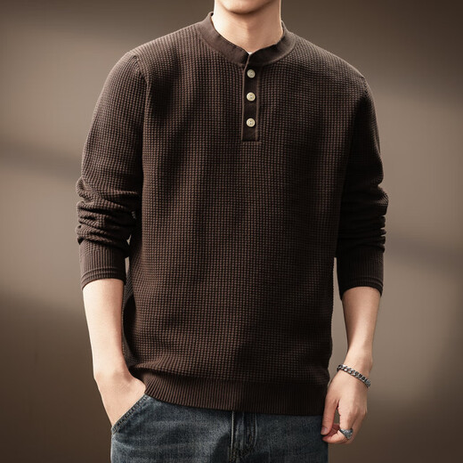 Bmuvlss luxury high-end brand men's American trendy Henry collar sweater for men 2025 autumn and winter pineapple plaid sweater for men red coffee S suitable for 90-110Jin Jin equals 0.5 kg