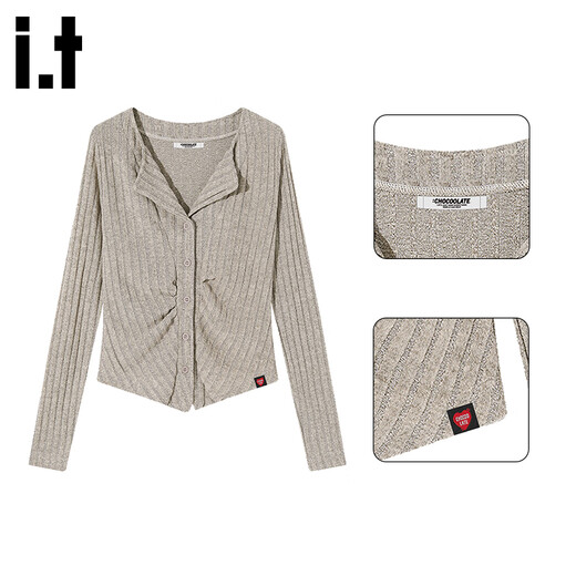 CHOCOOLATE it women's sweater women's autumn and winter Korean style V-neck bottoming knitted cardigan waist long-sleeved short top apricot S
