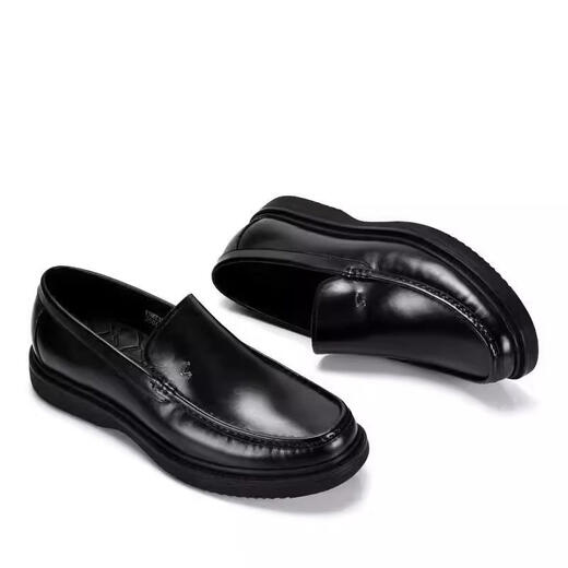 SATCHI men's shoes new business casual leather shoes genuine leather formal men's slip-on flat breathable thick-soled loafers black 42