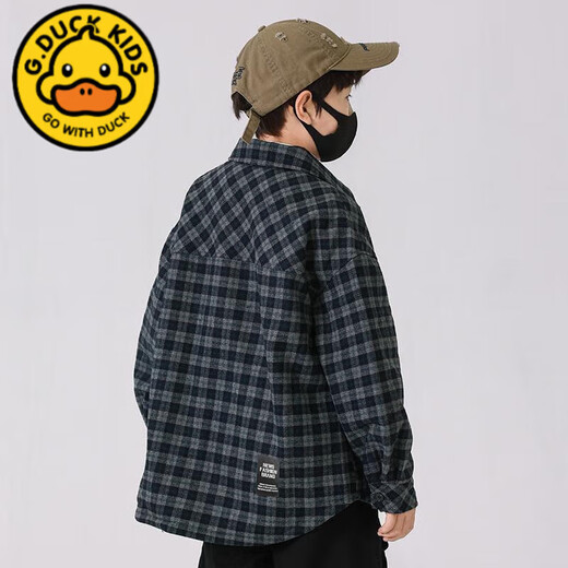 G.duck boys' quilted shirt autumn and winter velvet thickened jacket 24 new style medium and large children's style Korean tartan plaid color 120 cm