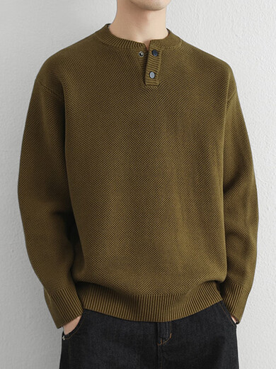 Simple Henry collar sweater for men in autumn and winter solid color old money style loose sweater, retro versatile thickened top, navy blue M100-115Jin Jin equals 0.5kg, one size fits all