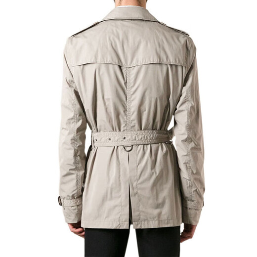 博柏利（BURBERRY）纯色双排扣翻领腰带风衣男款卡其色 卡其色 均码 48