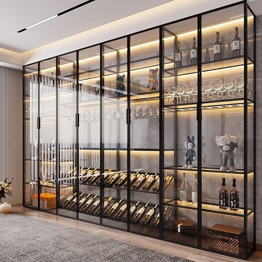 Yusenyi wall-mounted custom-made glass wine cabinet wine cabinet brushed gold display cabinet eight doors