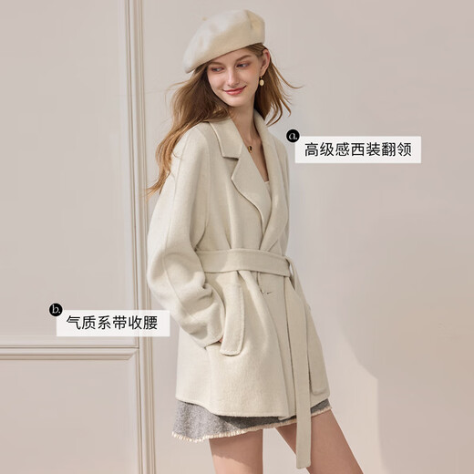 Xiangying double-sided woolen coat for women 2025 winter new woolen mid-length high-end white woolen coat off-white M 160/84A/95-110Jin Jin equals 0.5 kg