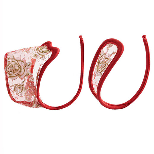 Invisible C-string sexy underwear that can be used by both men and women. Transparent lace couple underwear set with butt-revealing thong. D077 rose red men's style.