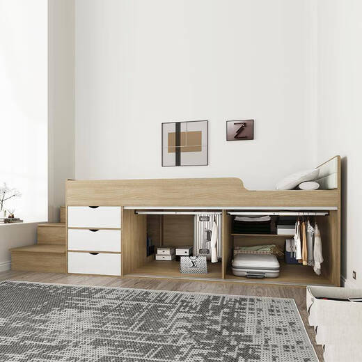 Yusenyi custom-made small-sized single-person ultra-high box bed, simple multi-functional high and low bed wardrobe, customizable bunny, millennium boat, Moganshan board with anti-counterfeiting mark certificate 1000mm*1900mm_box frame structure