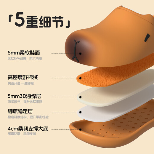 Chikoku Kapibara Birkenstock shoes children's cotton slippers for girls and boys 2025 winter new plus velvet warm parent-child cotton slippers small nitrogen yellow cotton slippers 30-31 suitable for feet 20cm long