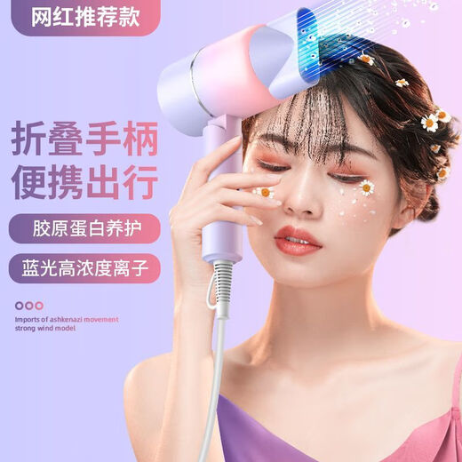 Hair dryer household foldable high-power dormitory silent blue light negative ion hair dryer pink basic folding model 800W national standard