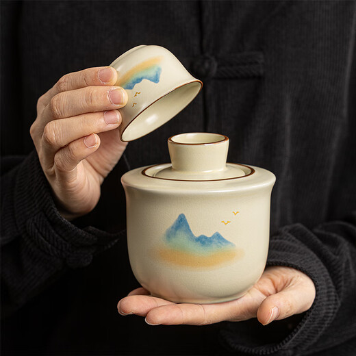 Ruyao Qianli Jiangshan Yuanyue wine warmer set (one pot, three cups) (two liang)