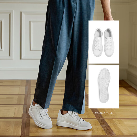 THOM WILLS Mr. Lei's same style thick-soled white shoes for men, heightening genuine leather business breathable sneakers, casual leather shoes gift, white G931-1 (matte cowhide) 40/7 size