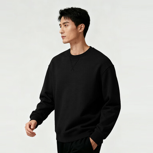 MARKLESS cotton sweatshirt men's spring 100% cotton casual round neck top with pullover 0434 starry sky black L
