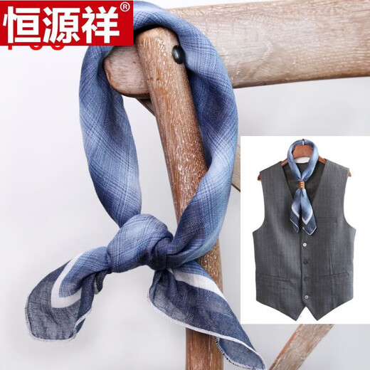 Hengyuanxiang scarf for men with buttons, men's square scarf, cotton scarf, American British thin small scarf, silk scarf, soft scarf P01