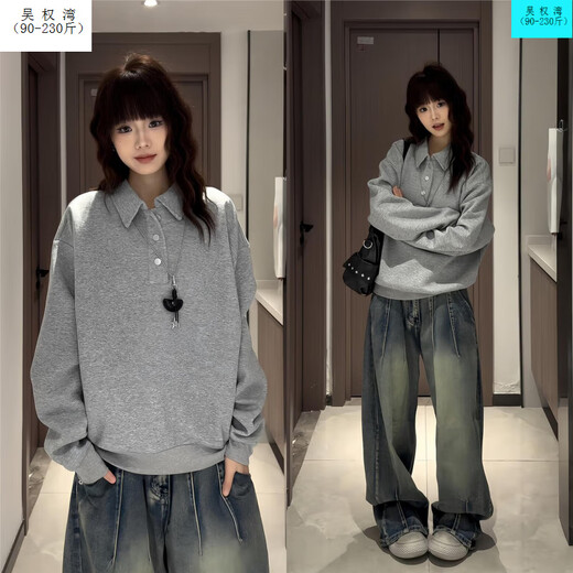 Wu Quanwan cleanfit black henley collar shoulder sweatshirt for men and women, long-sleeved polo shirt, American heavyweight inner layering shirt, black upgraded version black upgraded version M