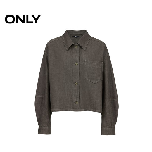 ONLY2026 spring new asymmetrical patch pocket neat short off-shoulder denim shirt for women|126162004 E09 coffee bean color S