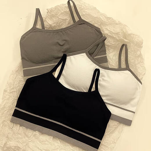 Clolv kiss丨 CK ropa interior para niñas para estudiantes, top de tubo sin anillo de acero, push-up anti-flacidez, período de desarrollo de estudiantes de secundaria, estilo 8937 (negro + blanco + gris) M (60-90 Jin Jin es igual a 0,5 kg)