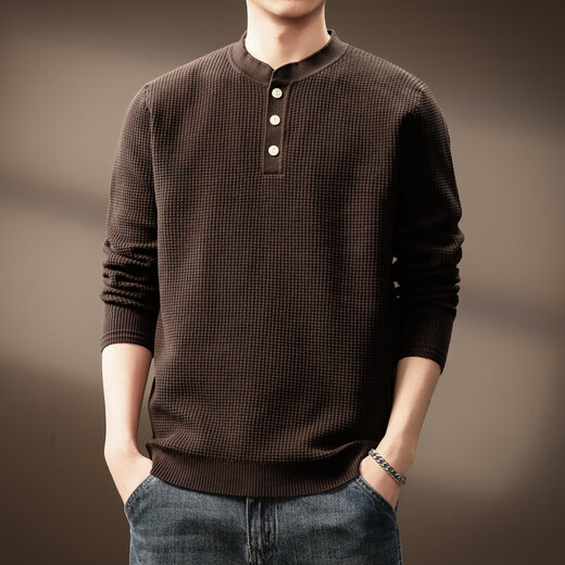 Bmuvlss luxury high-end brand men's American trendy Henry collar sweater for men 2025 autumn and winter pineapple plaid sweater for men red coffee S suitable for 90-110Jin Jin equals 0.5 kg