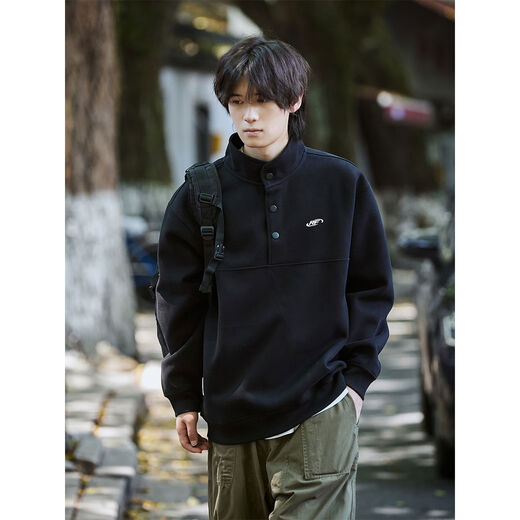 Nanhe heavyweight loose men's sweatshirt spring and autumn new American trendy brand hoodless bottoming shirt Henry collar handsome top floral gray M M