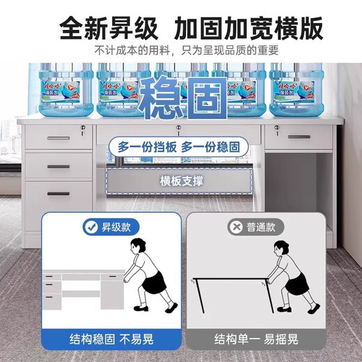 Desk with drawers, simple boss desk, office computer desk, workbench, staff double work station, five drawers and one cabinet | Warm white 140cm