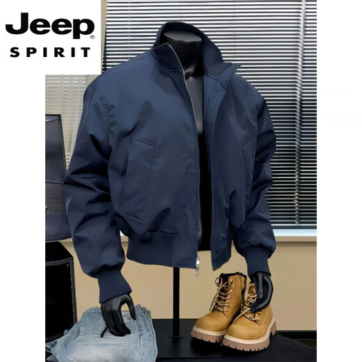 JEEP SPIRIT navy blue ma1 flight jacket men's autumn thin short coat-like silhouette American stand-up collar baseball uniform navy blue upgrade L 110 to 130 Jin Jin equals 0.5 kg can be worn