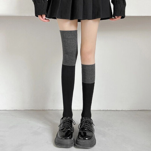 Perfect jk black socks over the knee for slimming women's slightly pressed long tube spring, autumn, autumn and winter style over the knee socks black 2 pairs one size fits all