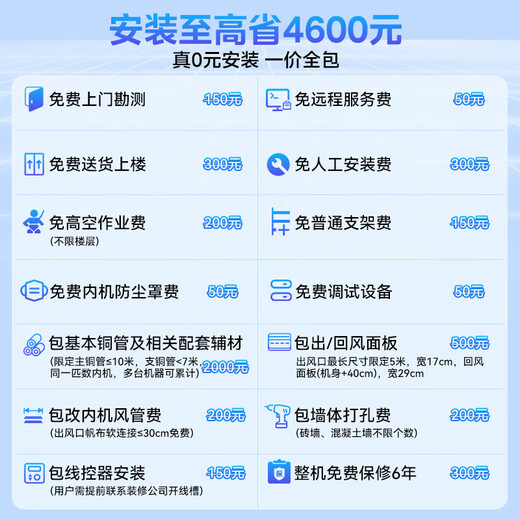 Haier 20% off nationwide central air conditioner, one to four, multi-split, one to three, two to two, DC inverter, first-level energy efficiency, embedded living room air conditioner, produced by Zhijia leader Yuanqi 5 HP, one to three, two rooms and one living room 110