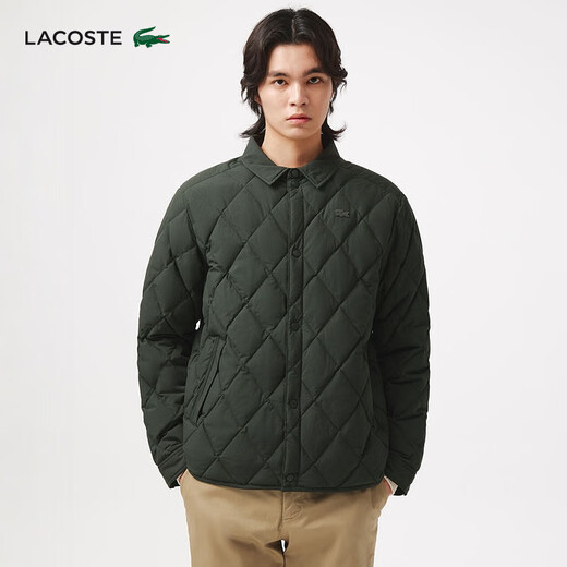 LACOSTE French Crocodile Men's 25 Autumn New Shirt Collar Quilted Goose Down Jacket | BH2540 L7A/Brown Green S 46