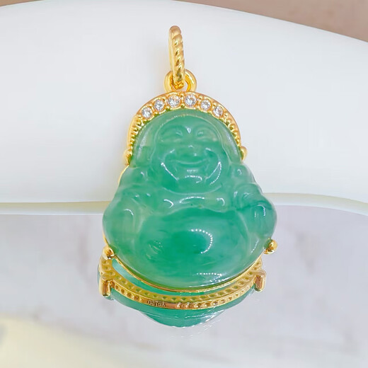 18K gold inlaid emerald Buddha pendant necklace for mom’s birthday, peace and joy for girlfriend Buddha necklace, green