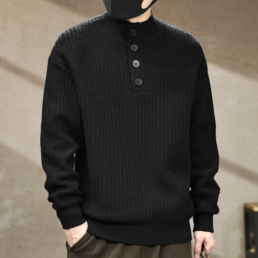 Jingulai American retro heavyweight Henry collar sweater men's winter new warm velvet feel winter sweater men's sweater dark gray L weight 130-145Jin Jin is equal to 0.5 kg