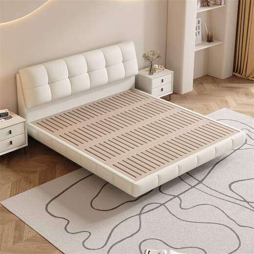 Eurasian Royal Nest Bed French Cream Style Suspended Bed Cloud Puff Bed Modern Simple Leather Master Bedroom Double Marriage Bed Single Bed (Newly Upgraded Pine Wood Frame) 1.8*2m Luxury Version丨Lighted Structure 10CM Steel Wood Rift Frame