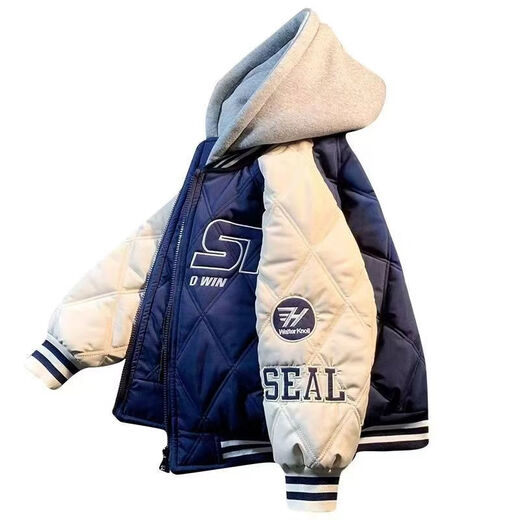 Boys' winter cotton clothing, medium and large children's loose baseball uniforms, children's loose autumn and winter quilted jackets 2025 new tops, blue second cotton baseball uniforms 120 120cm recommended height 1 point 1 meter