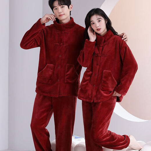 Victoria style wedding pajamas winter coral velvet couple red newlywed men and women plus velvet thickened home clothes can be worn outside the suit 9838 M women