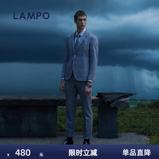 Blue Leopard (LAMPO) Special Offer Basic Wardrobe Spring Men's Suit Men's Suit Suit Top Suit (Light Gray Base Blue Check) 50 (175/100A) C