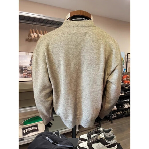 Gray sweater large size henley collar sweater men's lazy style inner base sweater jacket gray regular L