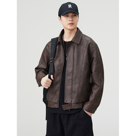 Hawit handsome motorcycle leather jacket men's American retro leather jacket 2025 autumn and winter PU leather jacket motorcycle jacket black M