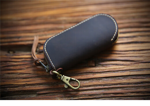 Cow raiser handmade retro head layer Crazy Horse Cowhide key bag Men's genuine leather simple zipper bag Mini waist padlock bag Dark brown - Crazy Horse Cowhide [single bag]