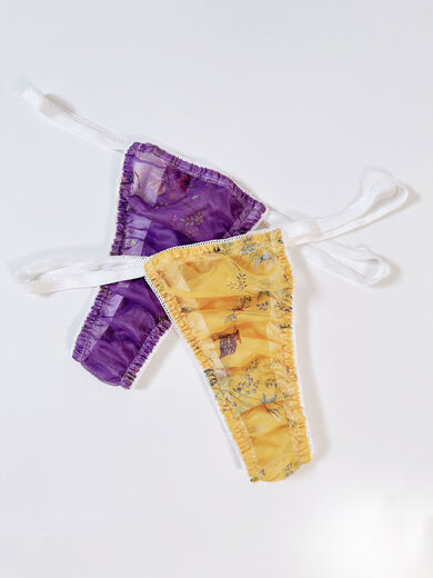 Yuanshan Daishi Men's Slightly Translucent Chiffon Sexy Low Waist Large Size Men's and Women's Couple Thong Underwear Purple Men's One Size