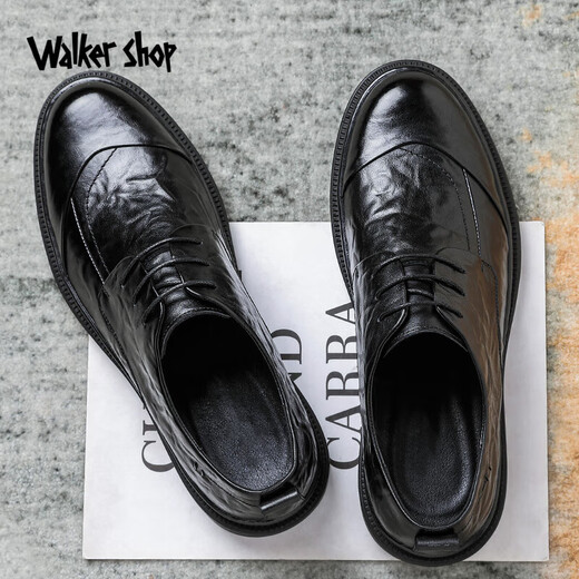 Walker Shop Fashionable Big Toe Shoes for Men 2025 New British Soft Sole Increased Men's Commuting Business Casual Leather Shoes Black 42