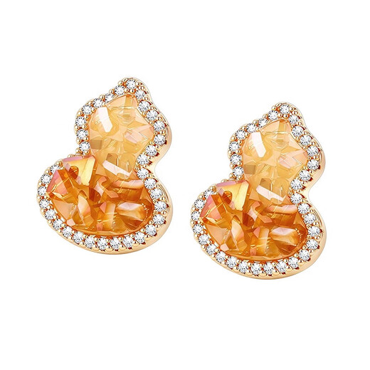 Lnieer gradient crystal gourd earrings for women, unique light luxury design, metaphysical wealth earrings, high-end ear jewelry, gradient citrine gourd earrings, S925 silver needle