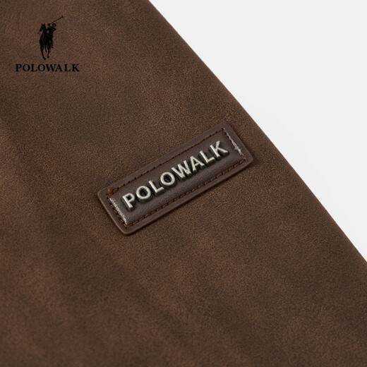 POLOWALK men's leather jacket 2025 winter new men's retro style simple stand-up collar plus velvet leather jacket brown coffee M