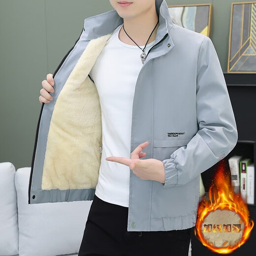 Semir winter men's stand-up collar jacket, trendy and versatile, casual workwear, velvet thickened jacket, handsome youth top, icon black, velvet M