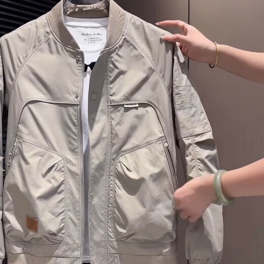 Baseball Jacket Men Spring Autumn Winter New Trendy Brand Workwear Men's American Retro Slim Fit Pilot Jacket Men Khaki XL Recommended Weight 135-150 Jin Jin is equal to 0.5 kg