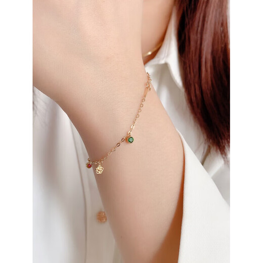 Luanjie simple Korean pure 14K gold female color diamond hollow camellia insK gold hand jewelry anklet gift bracelet