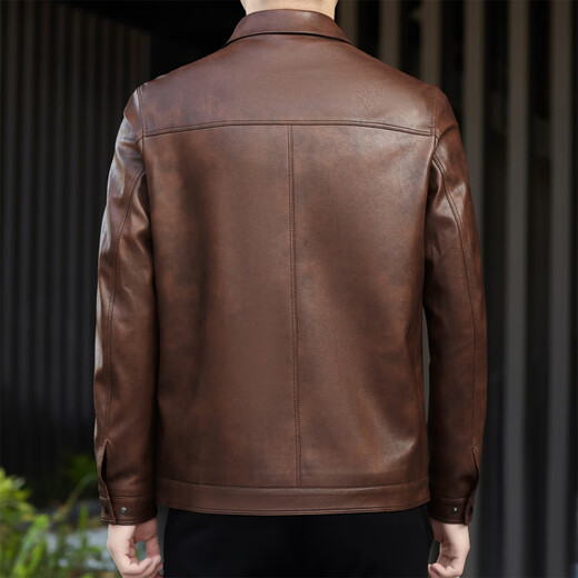 FUGUINIAO leather jacket men's 2025 autumn and winter new cotton warm motorcycle jacket casual leather jacket for men brown red L