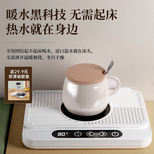 普芝大面板加热杯垫恒温55度杯垫可调温宿舍家用上班族热牛奶神器加热饭盒养生暖杯小型暖菜热饭神器 BD33白色【9档调温+预约开关机】1L