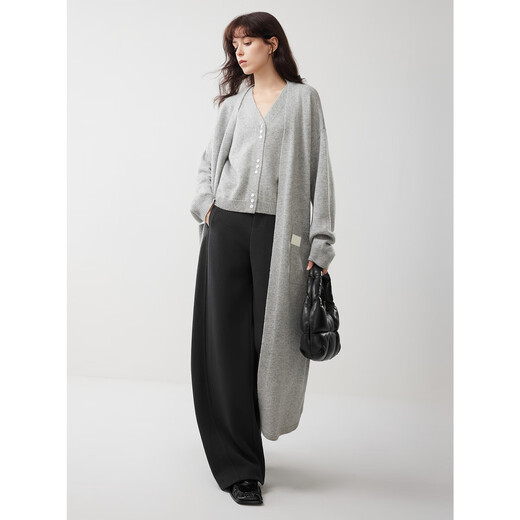 ELLE French sheep wool knitted vest cardigan suit for women 2025 winter new design casual two-piece set light gray S