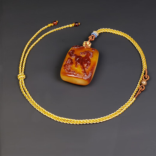 Amber School, one object, one picture, one certificate, beeswax pendant, dragon medal carving, natural amber, square brand necklace, raw ore Russian material, beeswax dragon medal, 16.93g, 44*31*15mm