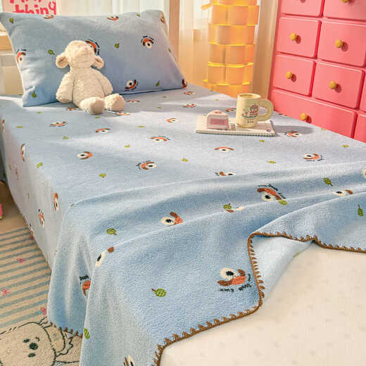 Tangyi double-sided velvet dormitory milk velvet sheet single piece winter thickened student single coral velvet quilt children's blanket Playful dog double-sided thickened milk velvet three-piece set-150x200cm sheet + pillowcase pair
